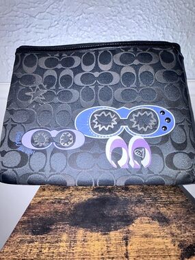 Coach Graffiti logo iPad case/cosmetic bag/clutch in black canva